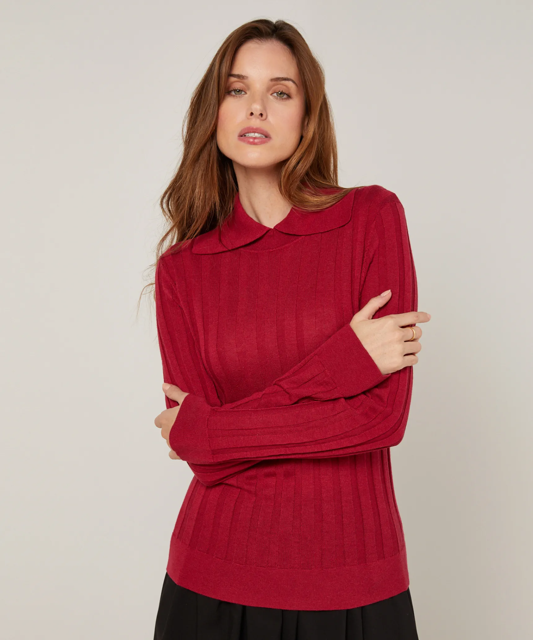 Online Rodier Pull chaussette col polo rouge grenat