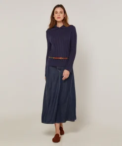 Clearance Rodier Pull chaussette col polo bleu denim
