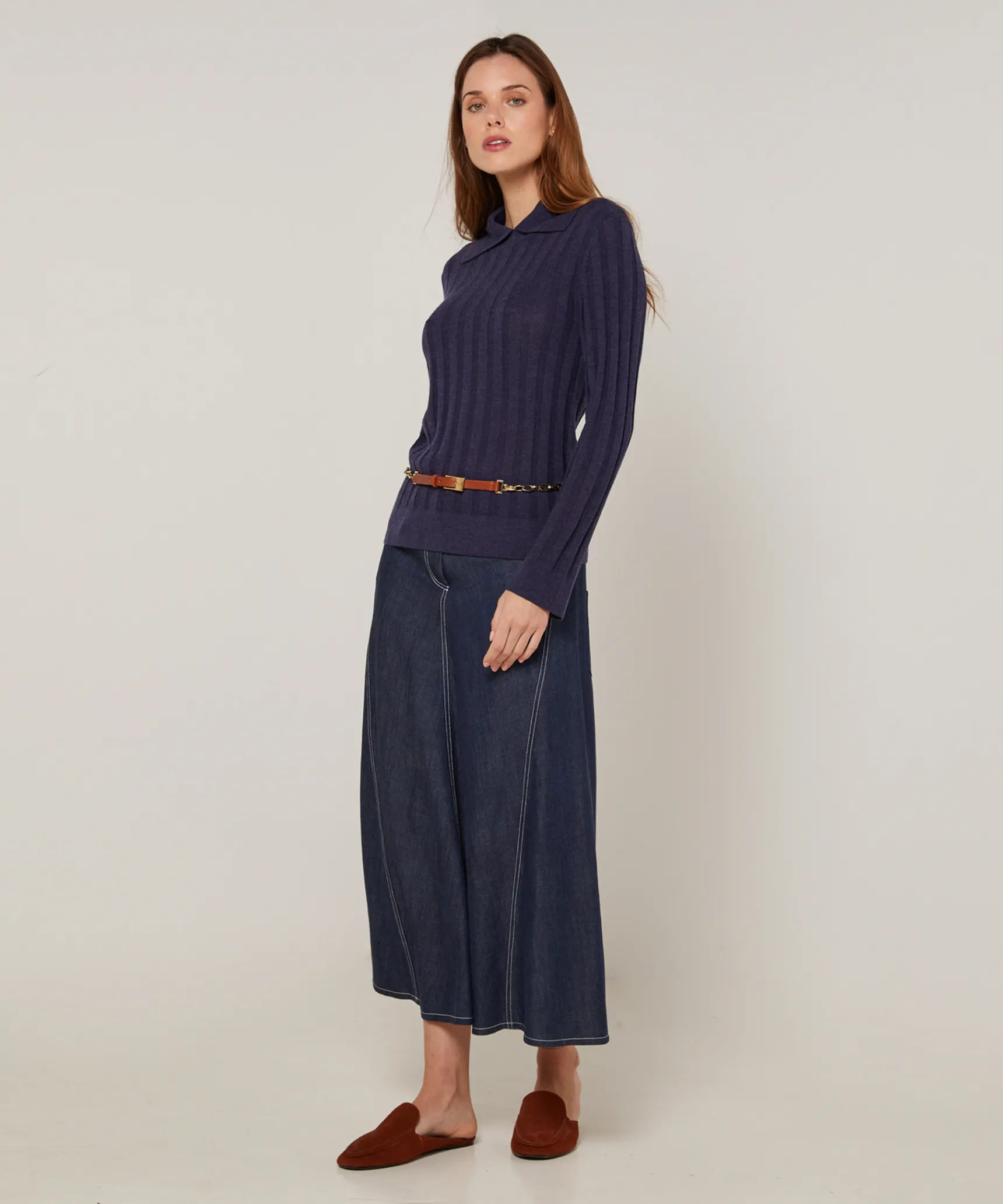 Clearance Rodier Pull chaussette col polo bleu denim