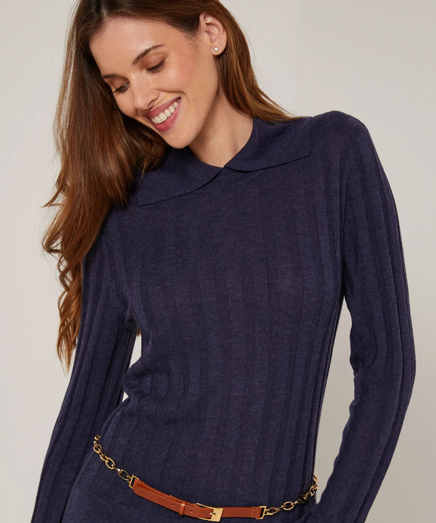 Clearance Rodier Pull chaussette col polo bleu denim