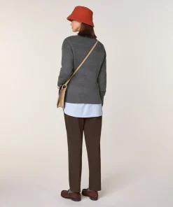 Discount Rodier Pull col bateau en laine mérinos gris foncé