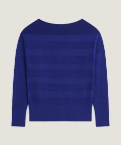 Clearance Rodier Pull col bateau en laine mérinos bleu océan