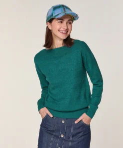 Clearance Rodier Pull col bateau en laine mérinos vert gris