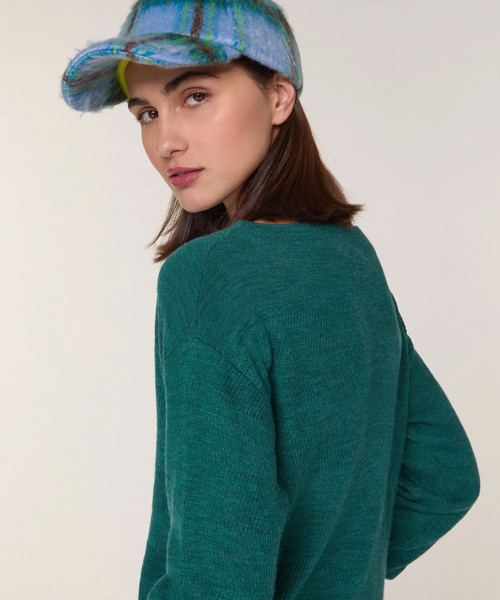 Clearance Rodier Pull col bateau en laine mérinos vert gris