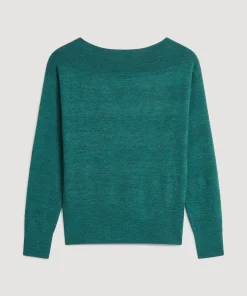 Clearance Rodier Pull col bateau en laine mérinos vert gris
