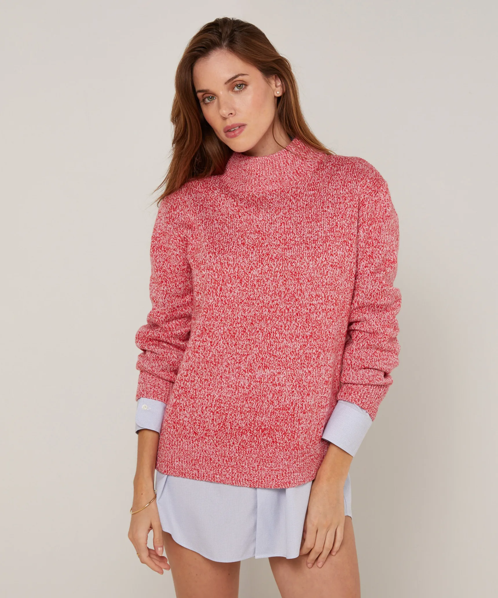 Hot Rodier Pull col cheminé chiné rose