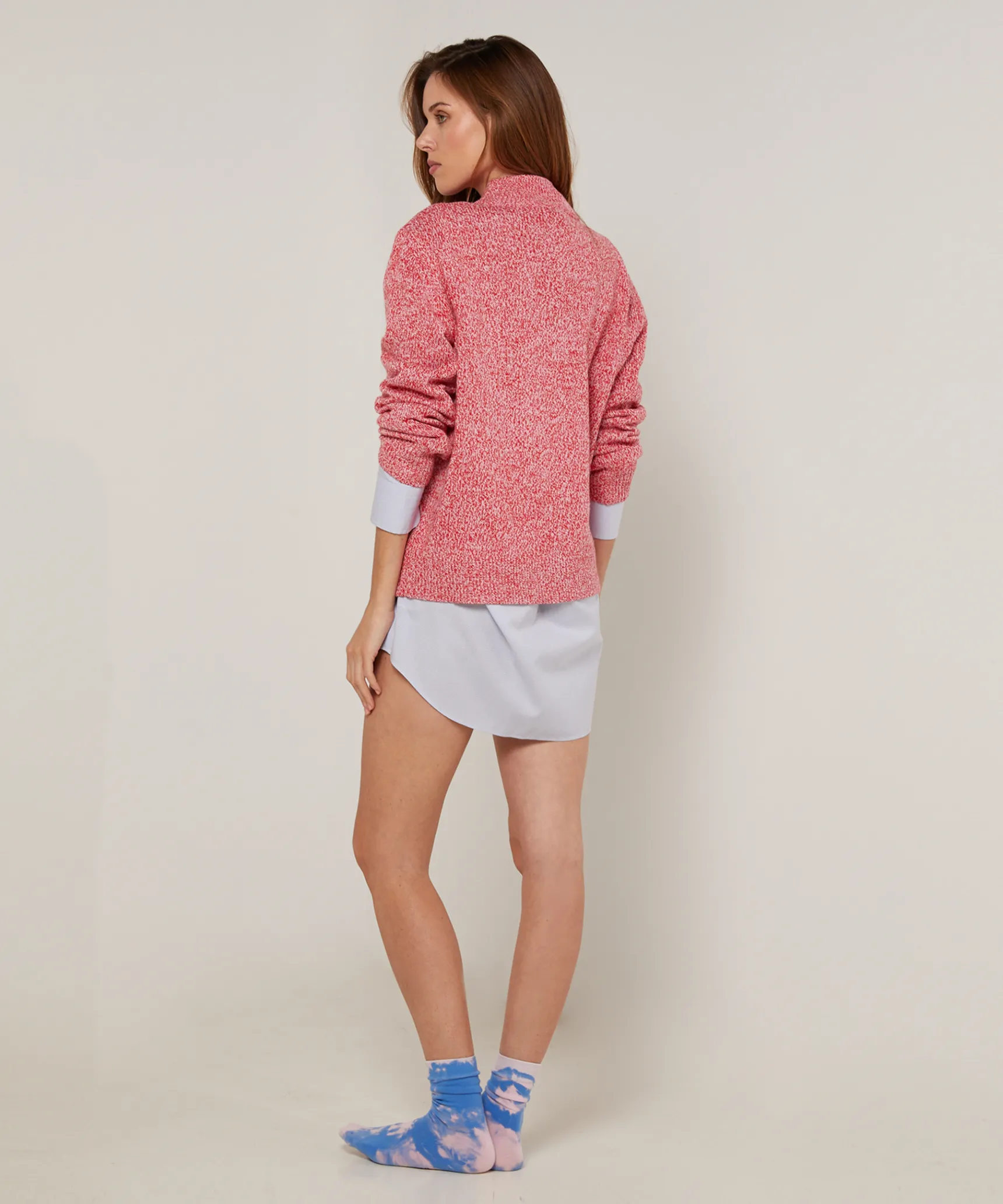 Hot Rodier Pull col cheminé chiné rose