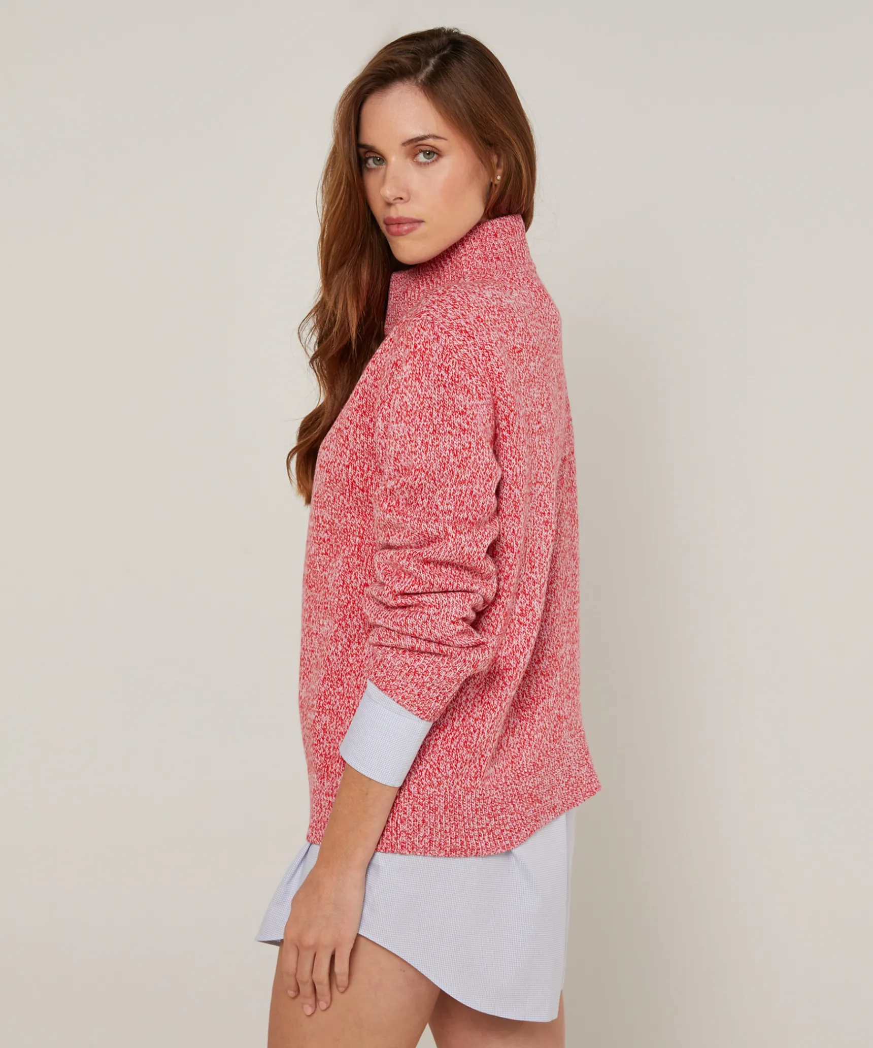 Hot Rodier Pull col cheminé chiné rose