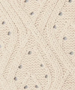 Rodier Pull col montant ajouré en coton et laine blanc ivoire
