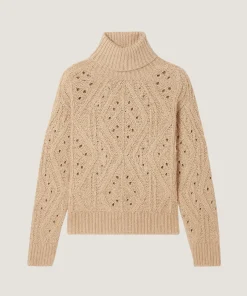 Online Rodier Pull col montant ajouré en coton et laine beige ficelle