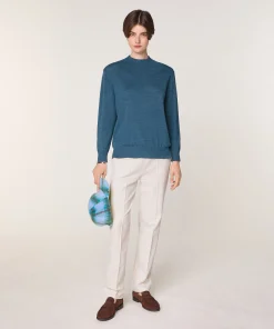 Outlet Rodier Pull col montant en laine mérinos bleu denim