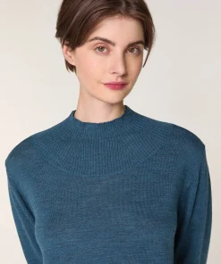 Outlet Rodier Pull col montant en laine mérinos bleu denim