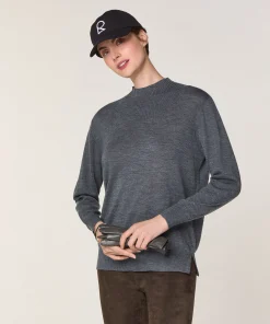 Outlet Rodier Pull col montant en laine mérinos gris plomb