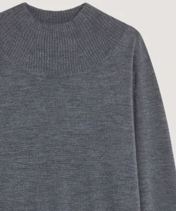 Outlet Rodier Pull col montant en laine mérinos gris plomb