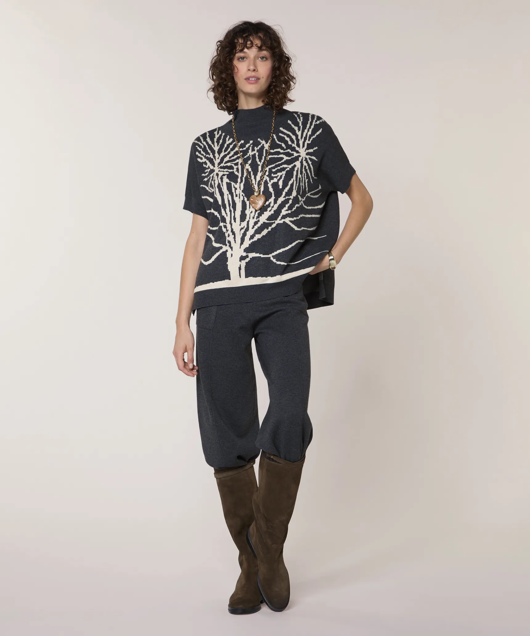 Sale Rodier Pull col montant jacquard gris foncé