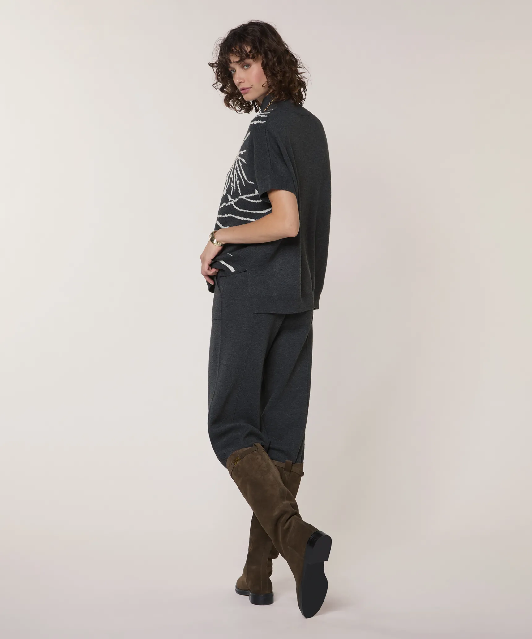 Sale Rodier Pull col montant jacquard gris foncé