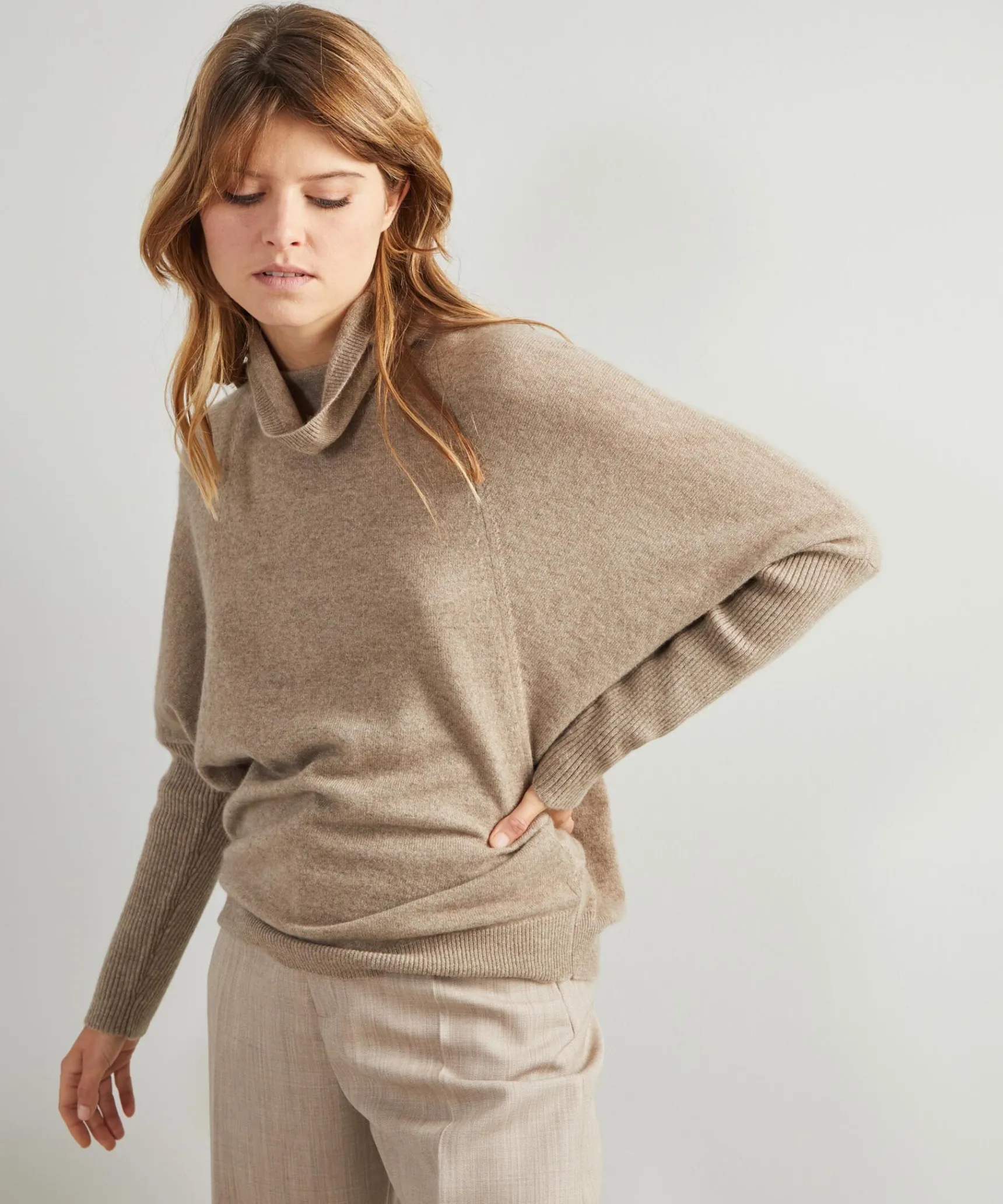 Sale Rodier Pull col montant oversize en cachemire 4 fils taupe