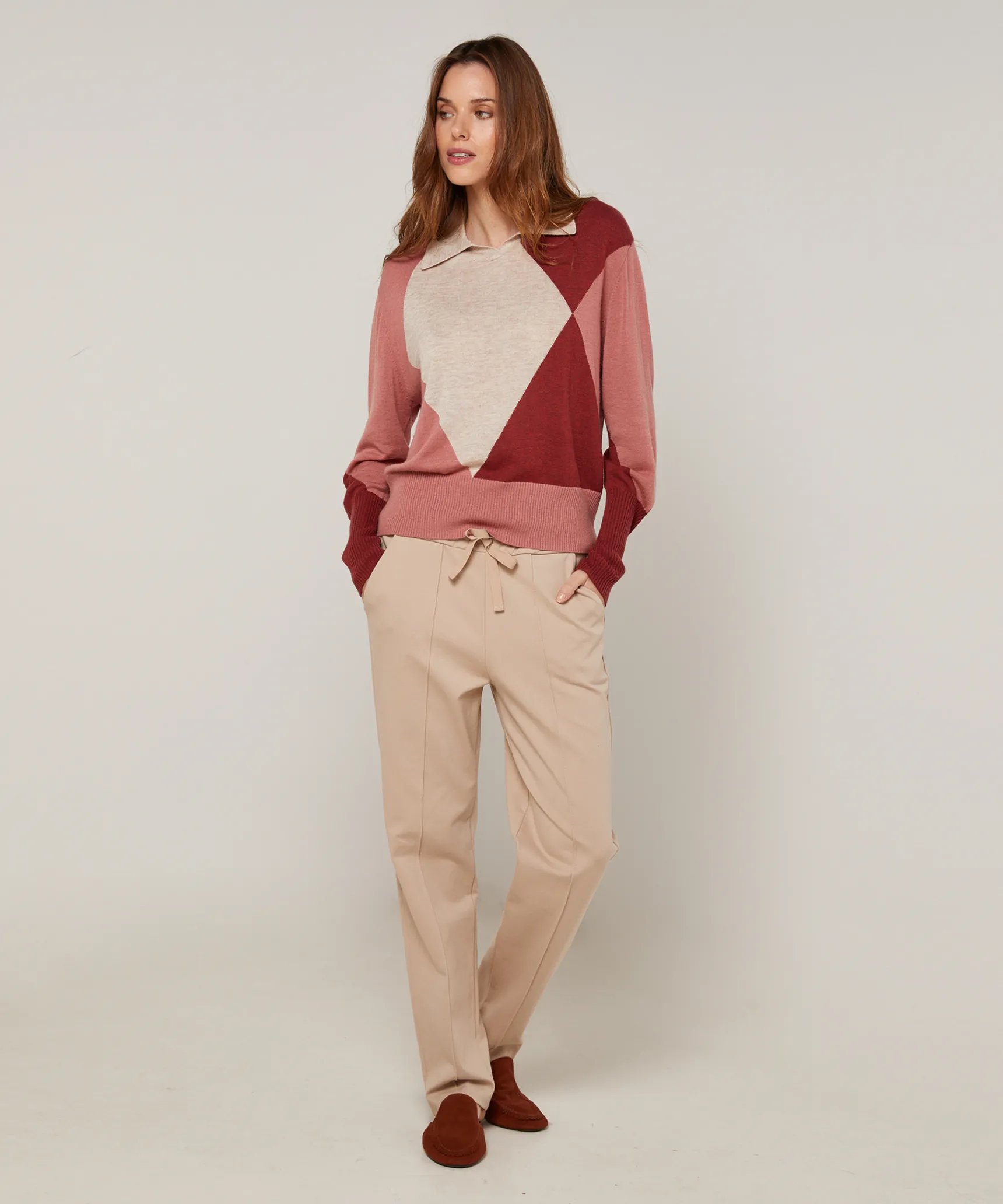 Rodier Pull col polo colorblock beige