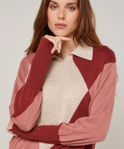 Rodier Pull col polo colorblock beige
