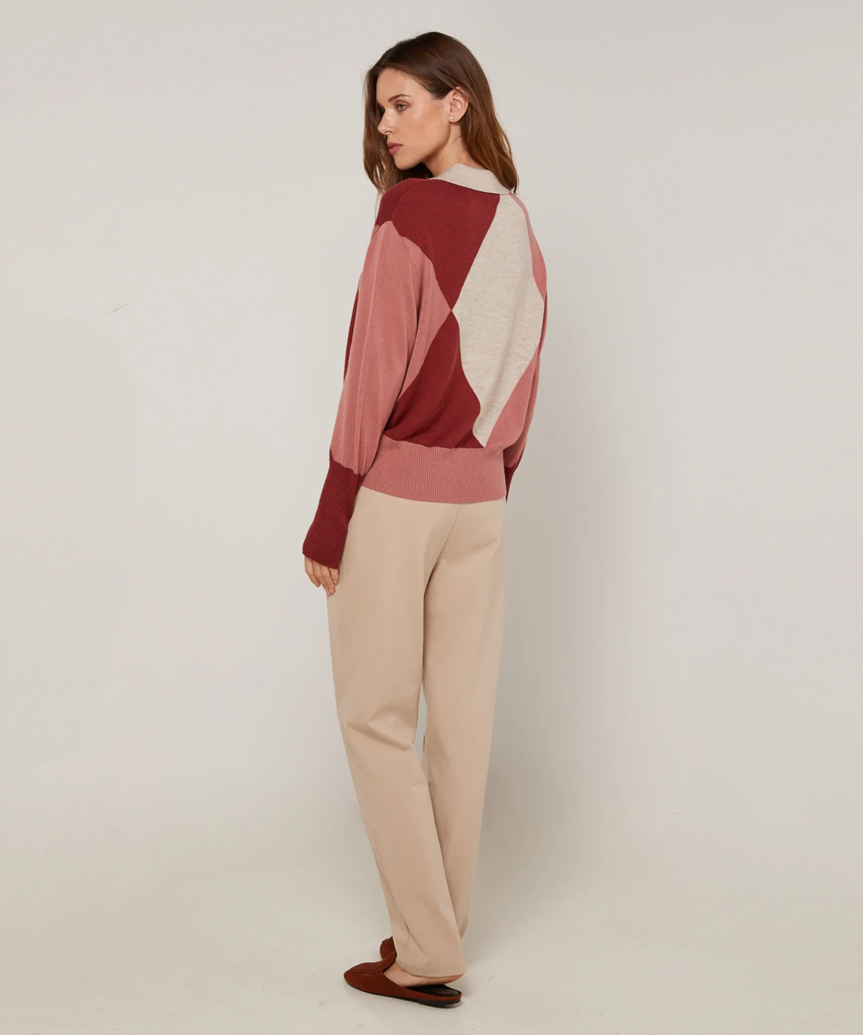 Rodier Pull col polo colorblock beige