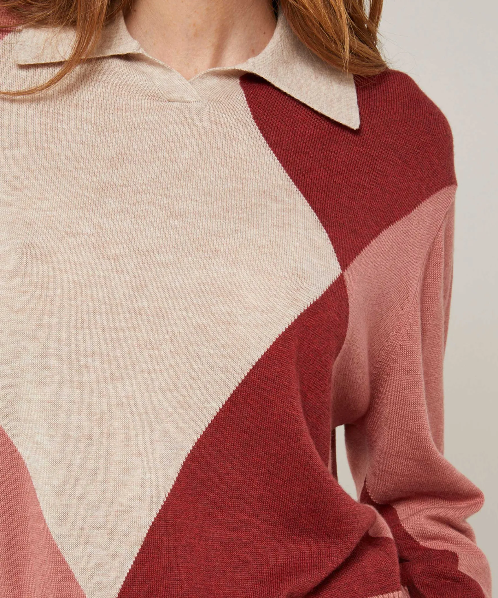 Rodier Pull col polo colorblock beige
