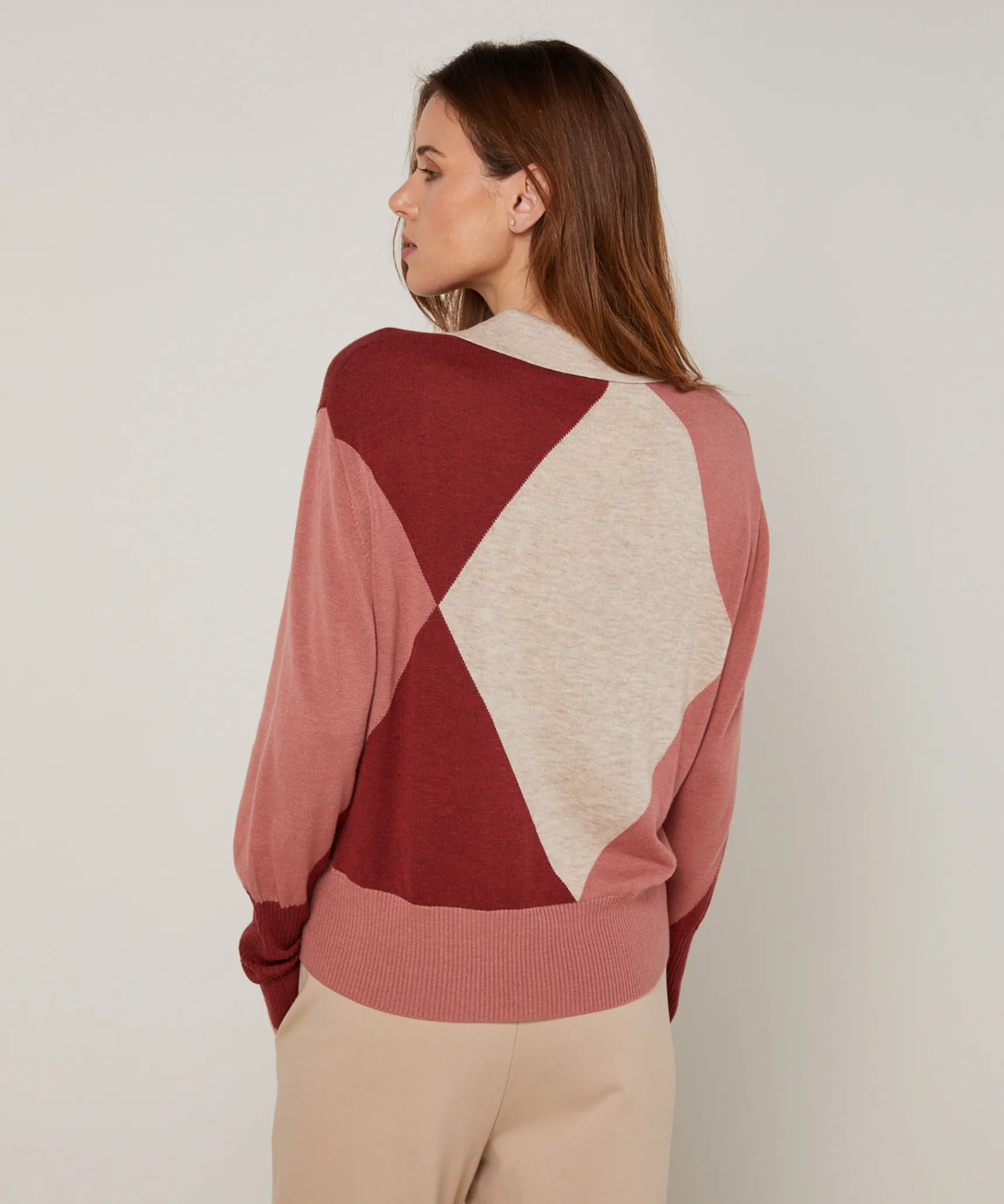 Rodier Pull col polo colorblock beige