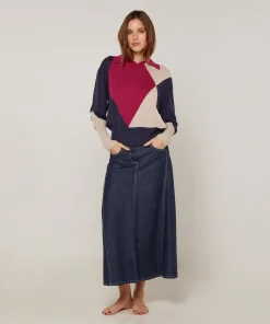 Online Rodier Pull col polo colorblock rouge grenat