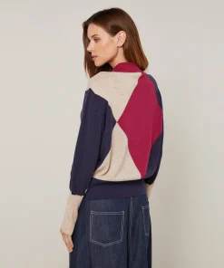 Online Rodier Pull col polo colorblock rouge grenat