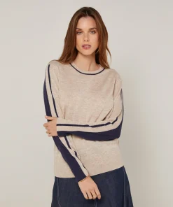 Hot Rodier Pull col rond bicolore beige