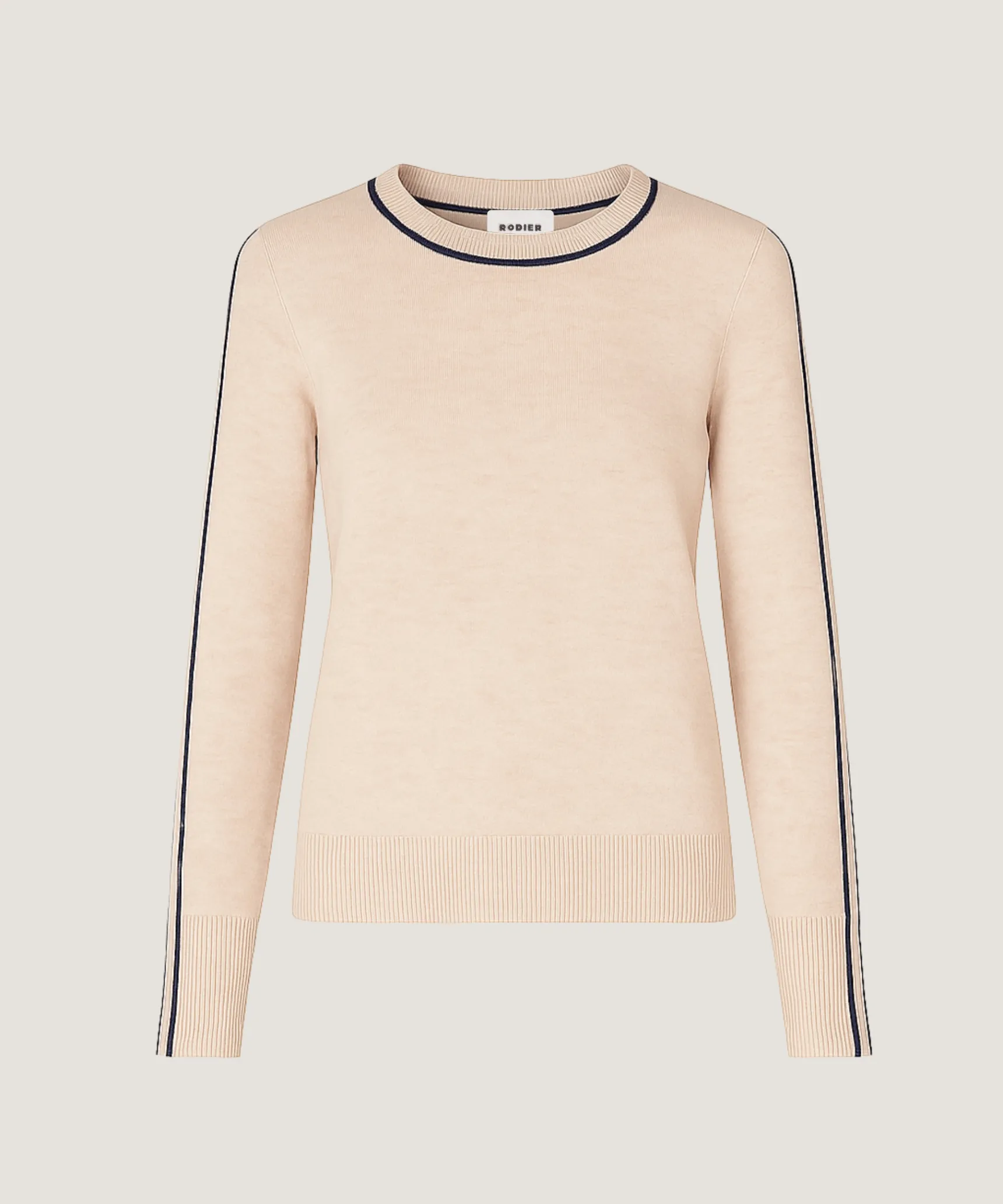 Hot Rodier Pull col rond bicolore beige
