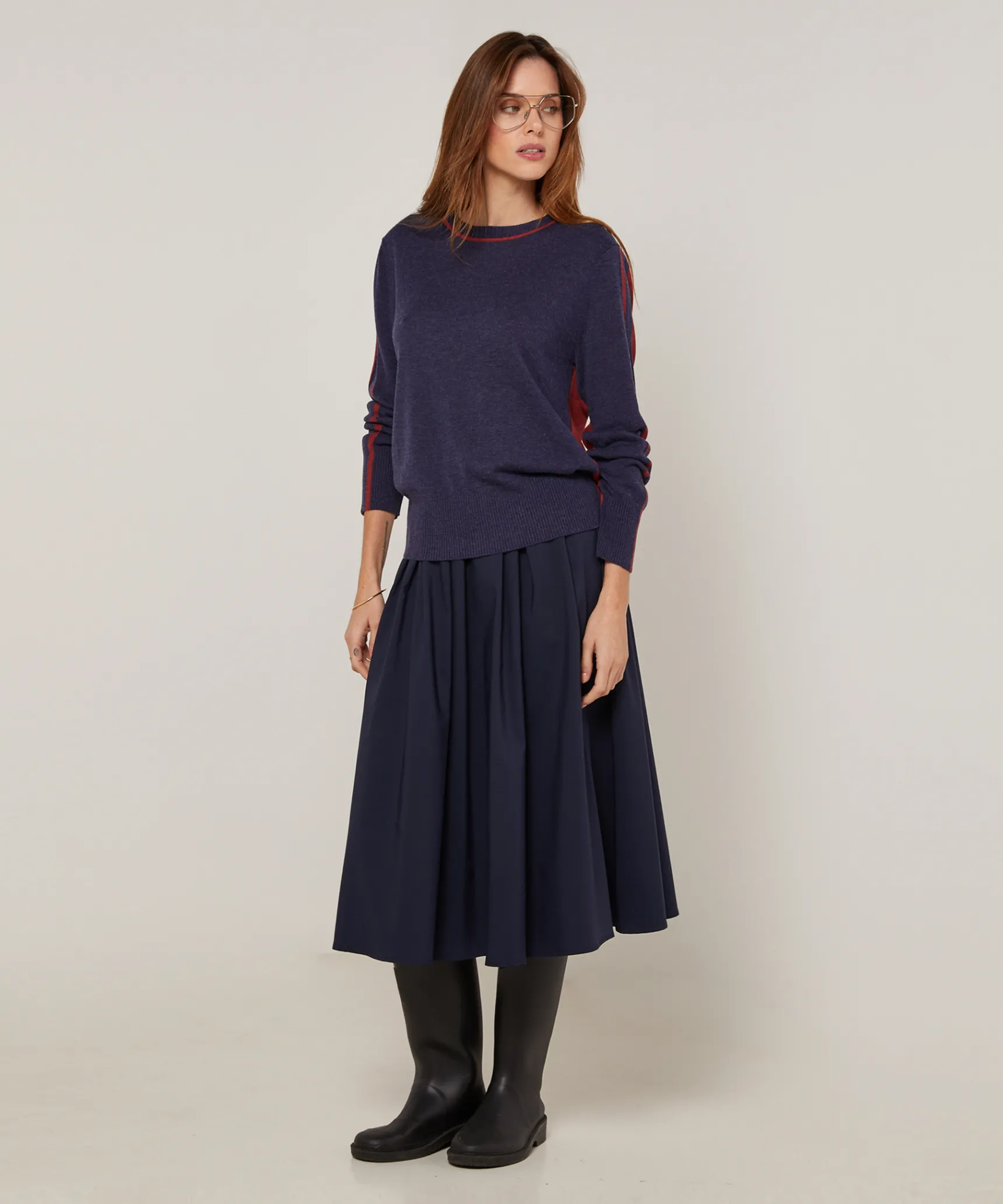 Sale Rodier Pull col rond bicolore bleu denim