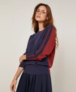 Sale Rodier Pull col rond bicolore bleu denim