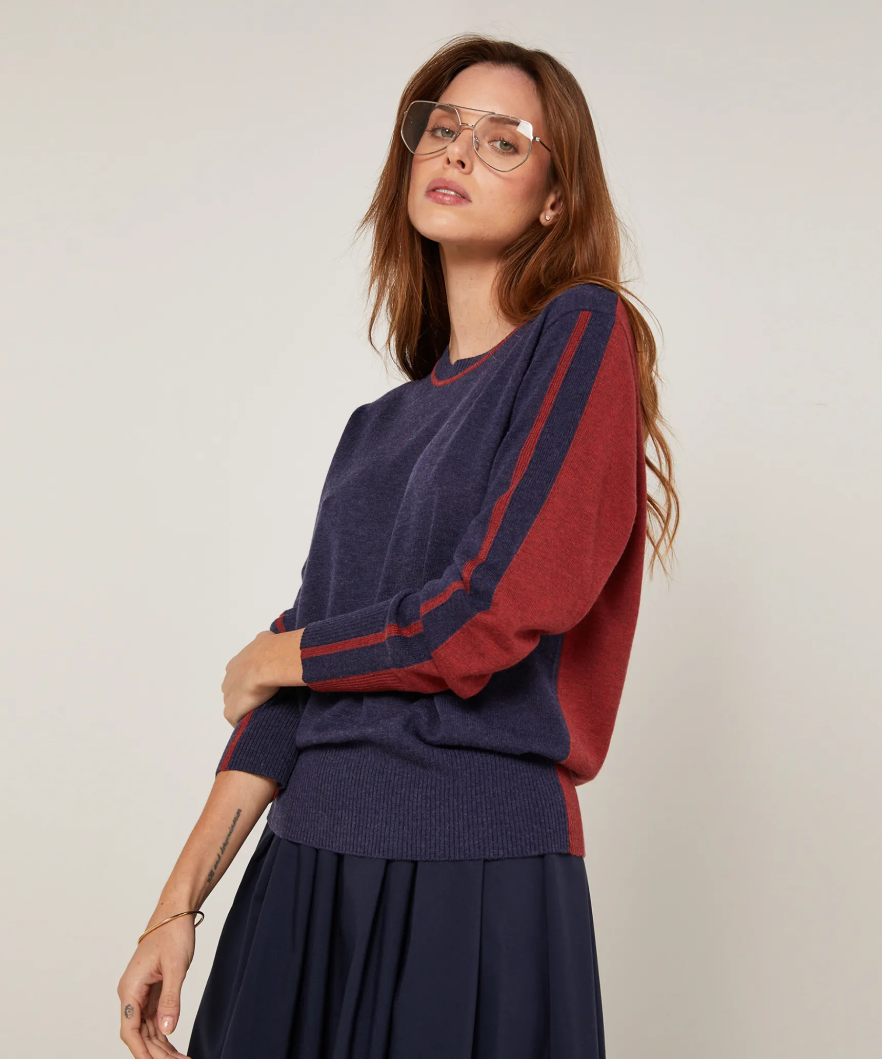 Sale Rodier Pull col rond bicolore bleu denim