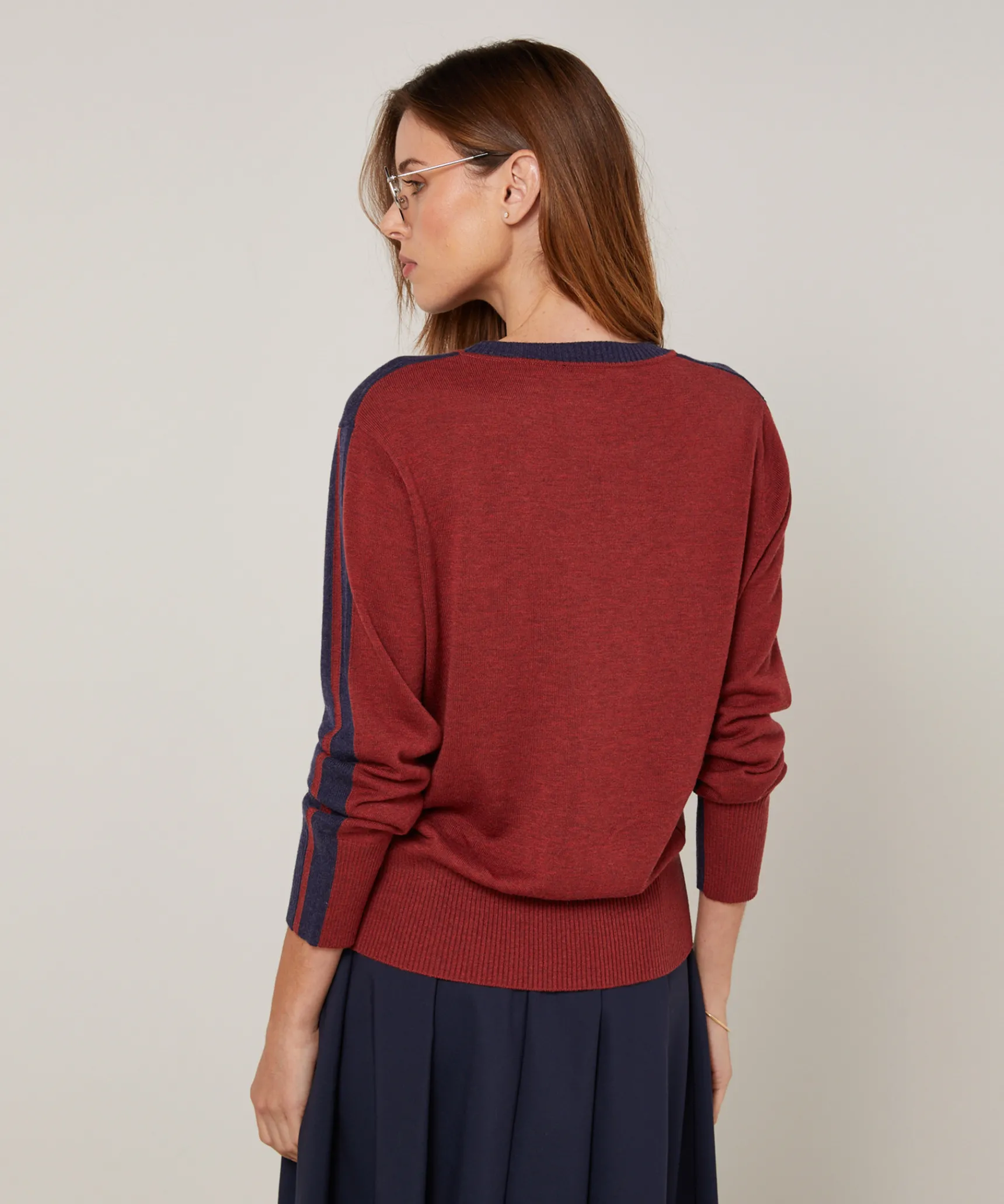Sale Rodier Pull col rond bicolore bleu denim