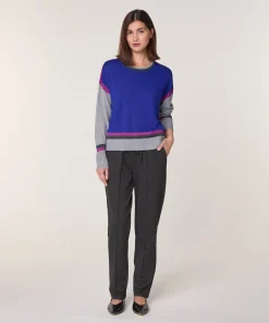 Rodier Pull col rond color block en laine mérinos bleu outremer