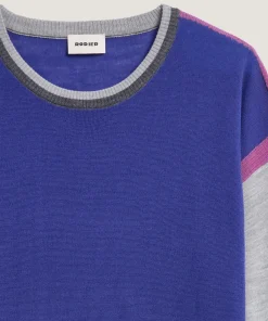 Rodier Pull col rond color block en laine mérinos bleu outremer