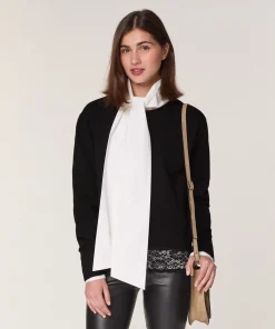 Clearance Rodier Pull col rond dentelle en laine noir