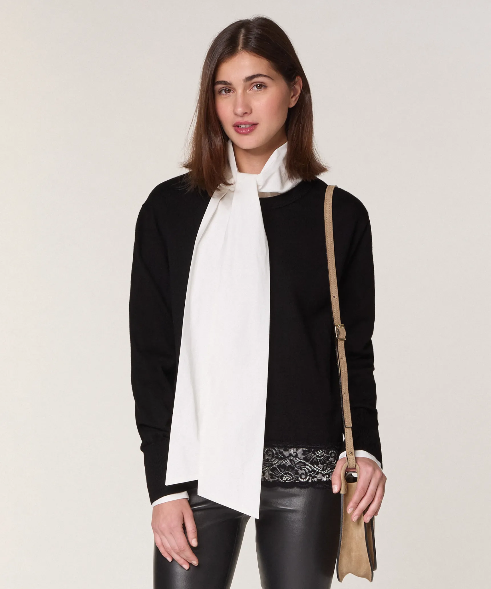 Clearance Rodier Pull col rond dentelle en laine noir