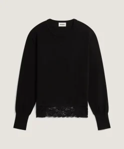 Clearance Rodier Pull col rond dentelle en laine noir
