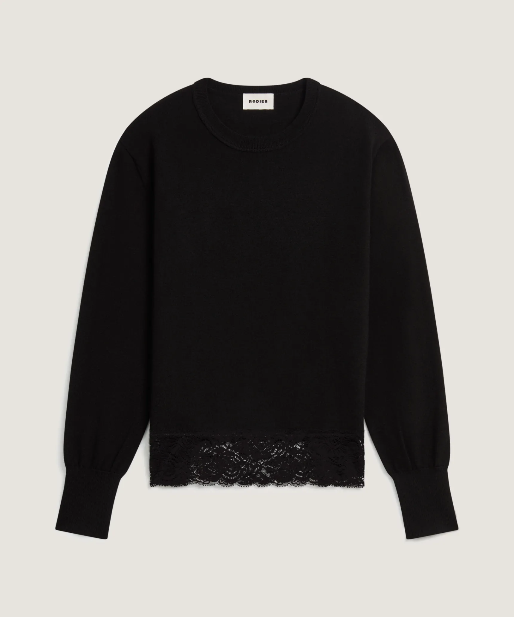 Clearance Rodier Pull col rond dentelle en laine noir