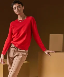 New Rodier Pull col rond en cachemire orange corail