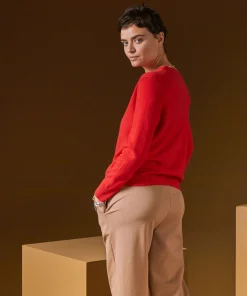 New Rodier Pull col rond en cachemire orange corail