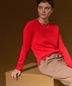 New Rodier Pull col rond en cachemire orange corail