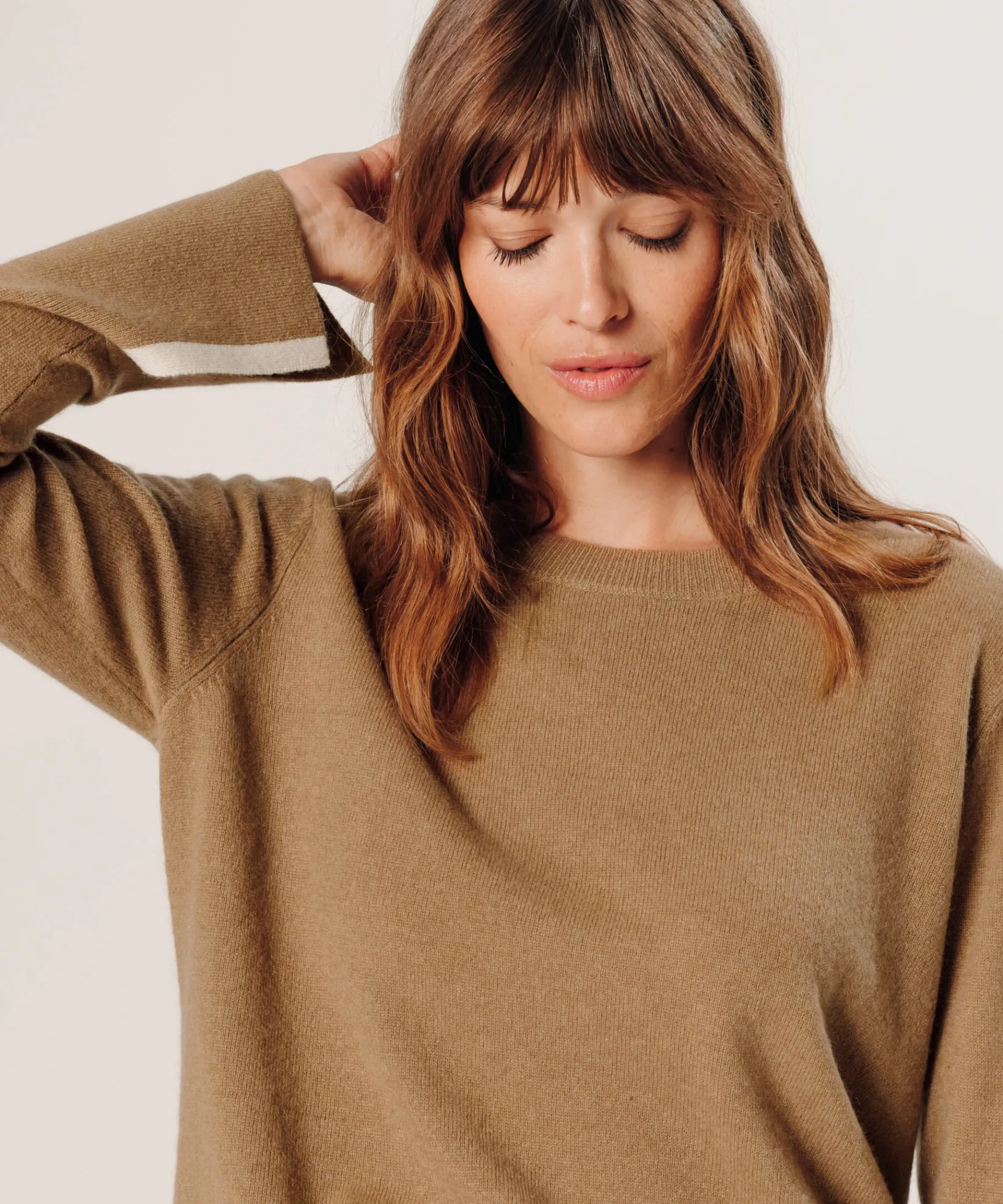 New Rodier Pull col rond en cachemire marron camel