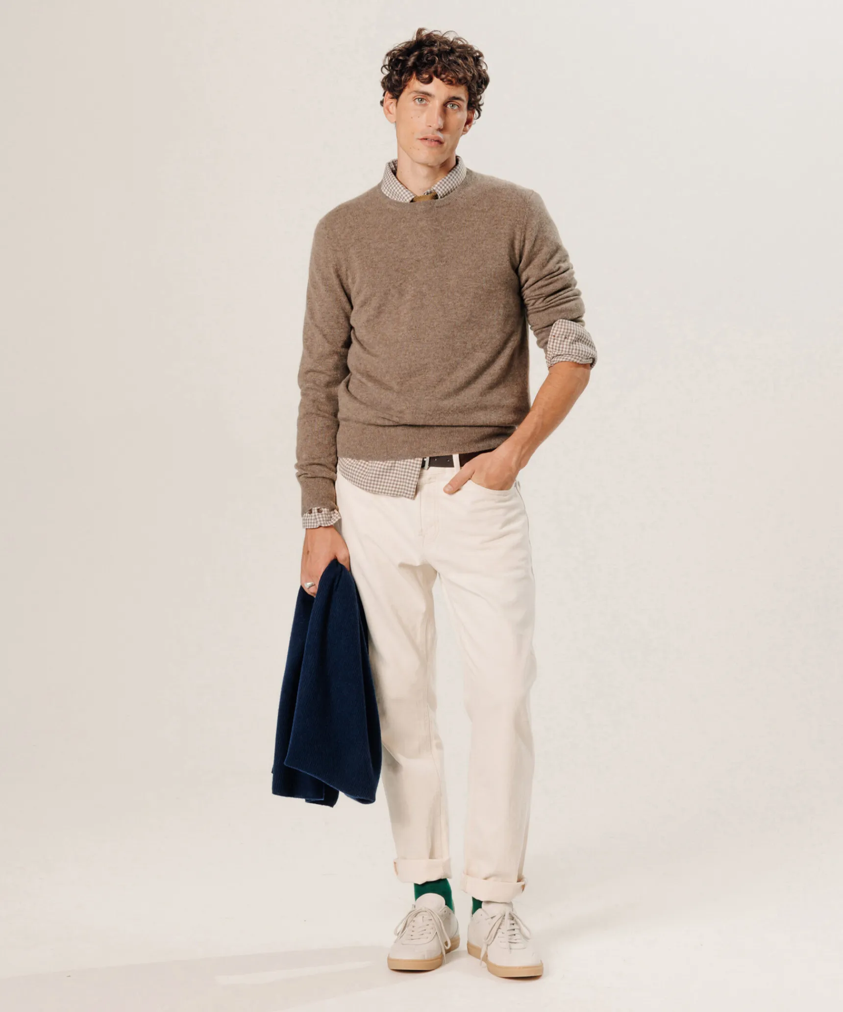 Best Rodier Pull col rond en cachemire taupe chiné