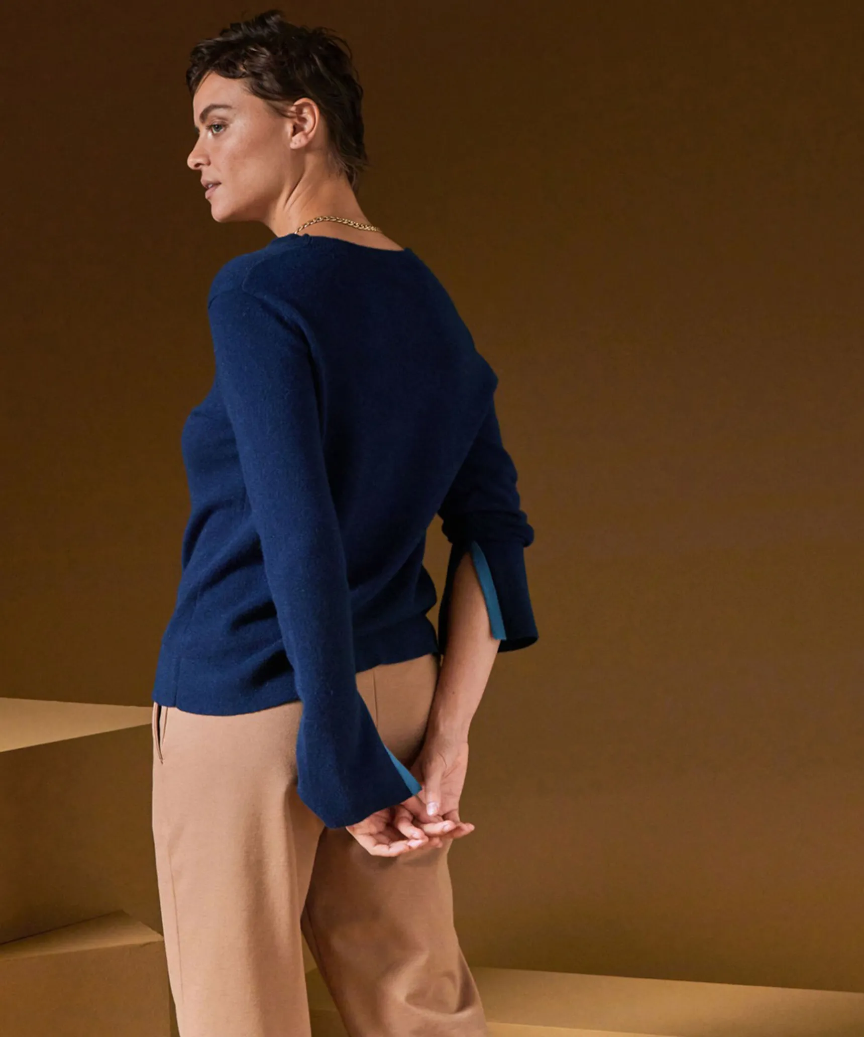 Discount Rodier Pull col rond en cachemire bleu marine
