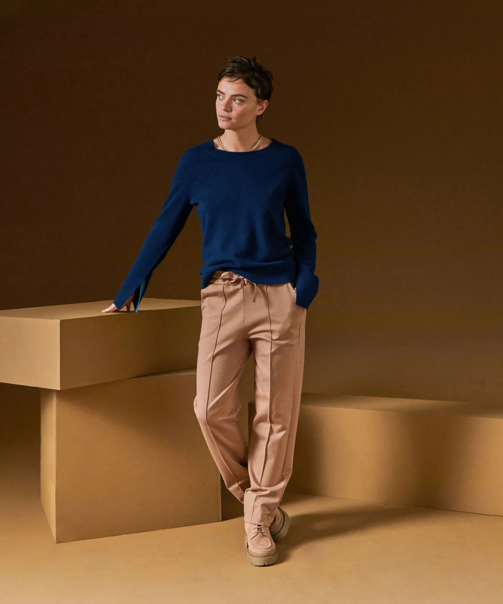 Discount Rodier Pull col rond en cachemire bleu marine