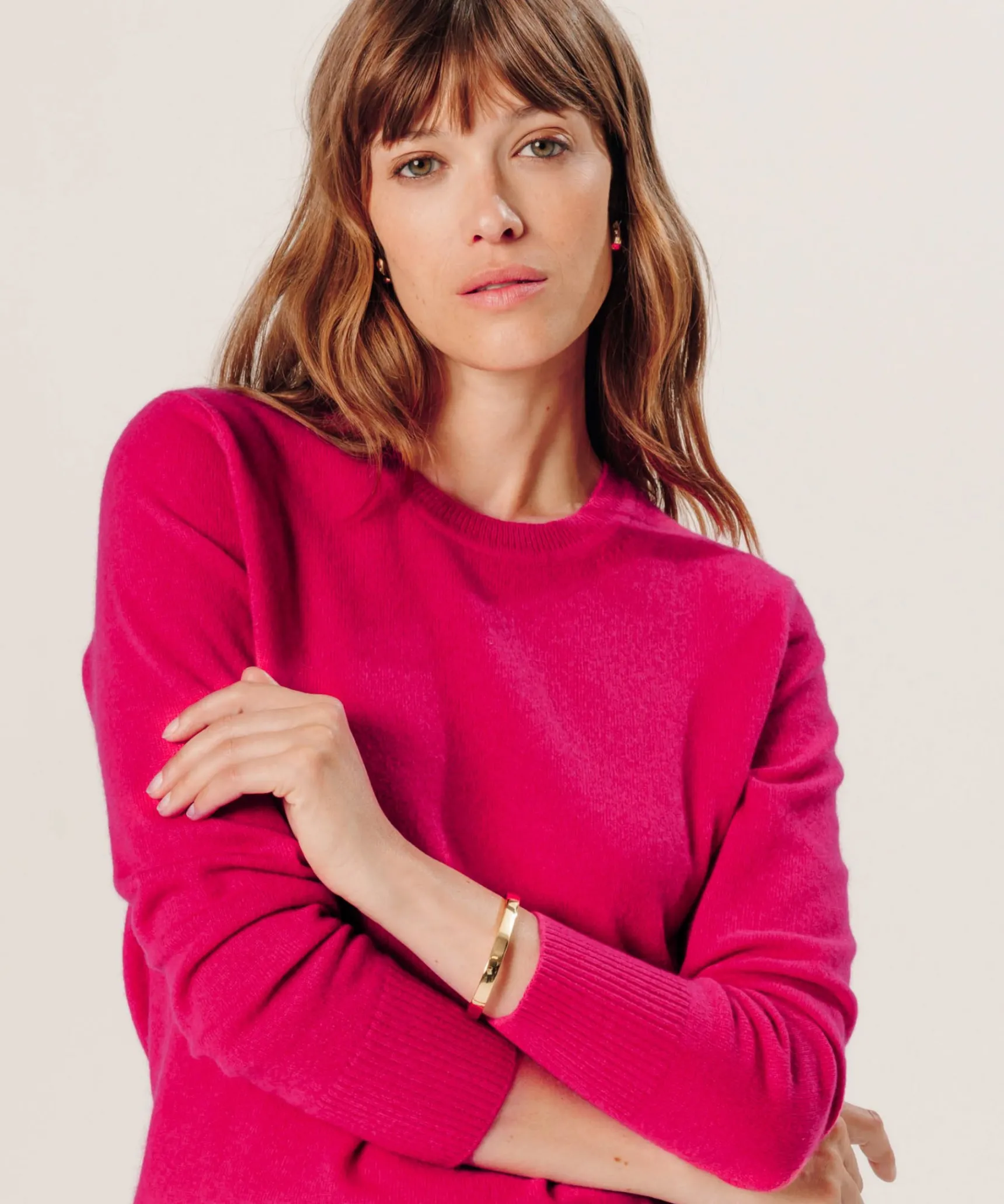 Rodier Pull col rond en cachemire rose geranium