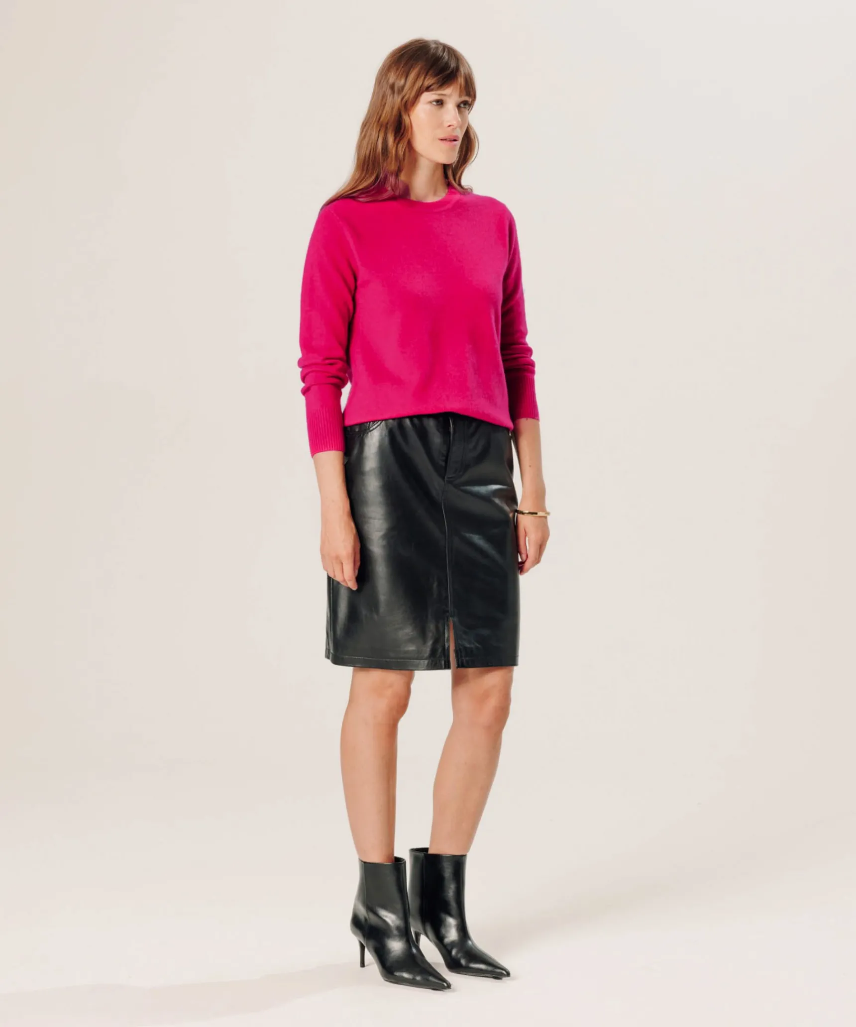Rodier Pull col rond en cachemire rose geranium