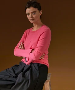 Online Rodier Pull col rond en cachemire orange corail